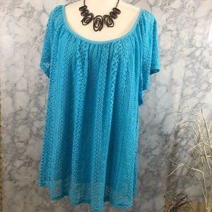 Blue Lace Blouse with Lining Dress Barn Sz 3X NWT